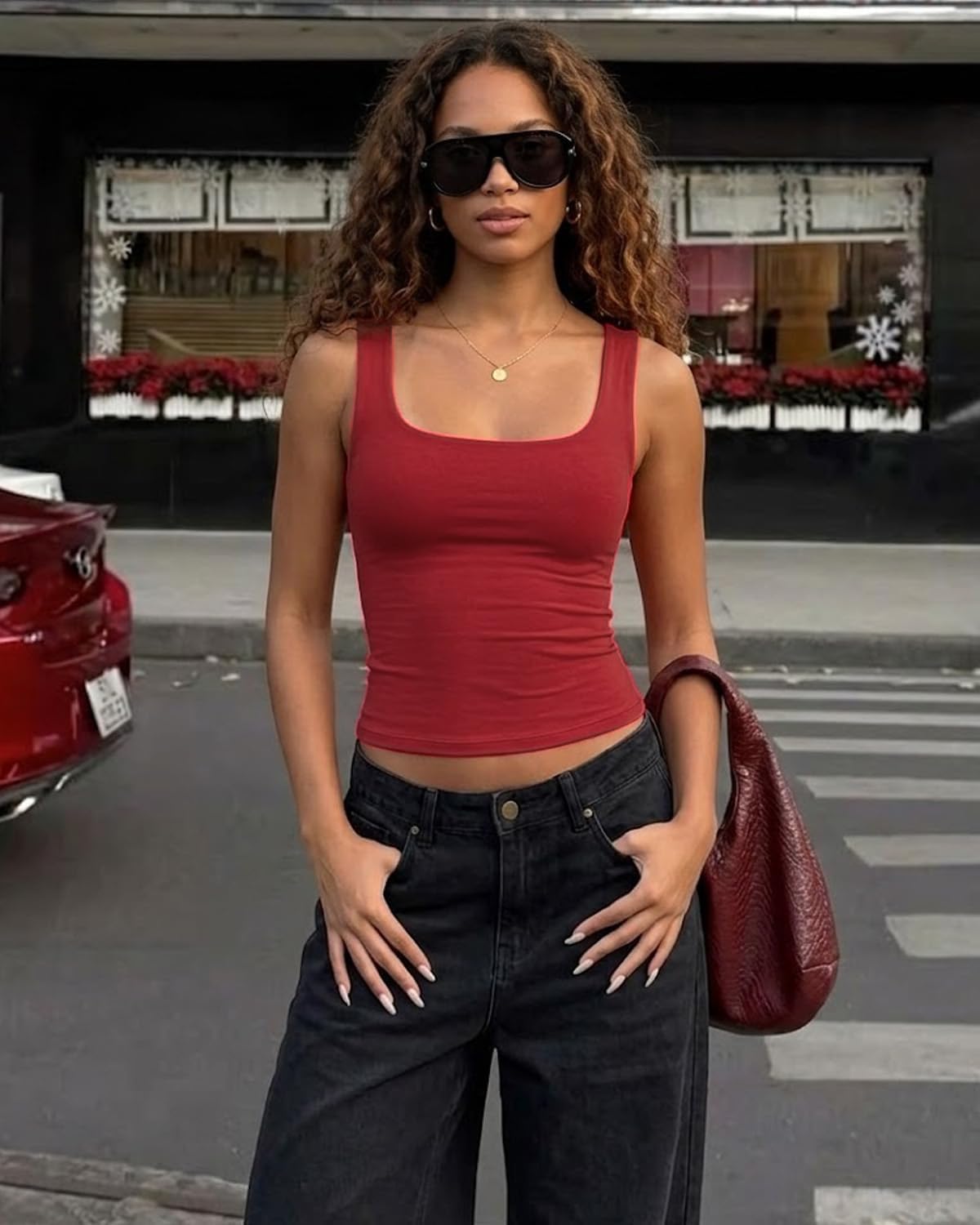 Lileyas Tank Tops for Women Double Lined Tank Top Pack Crop Wide Strap Soft Basic Top Stretch Fitted for 2026 Summer