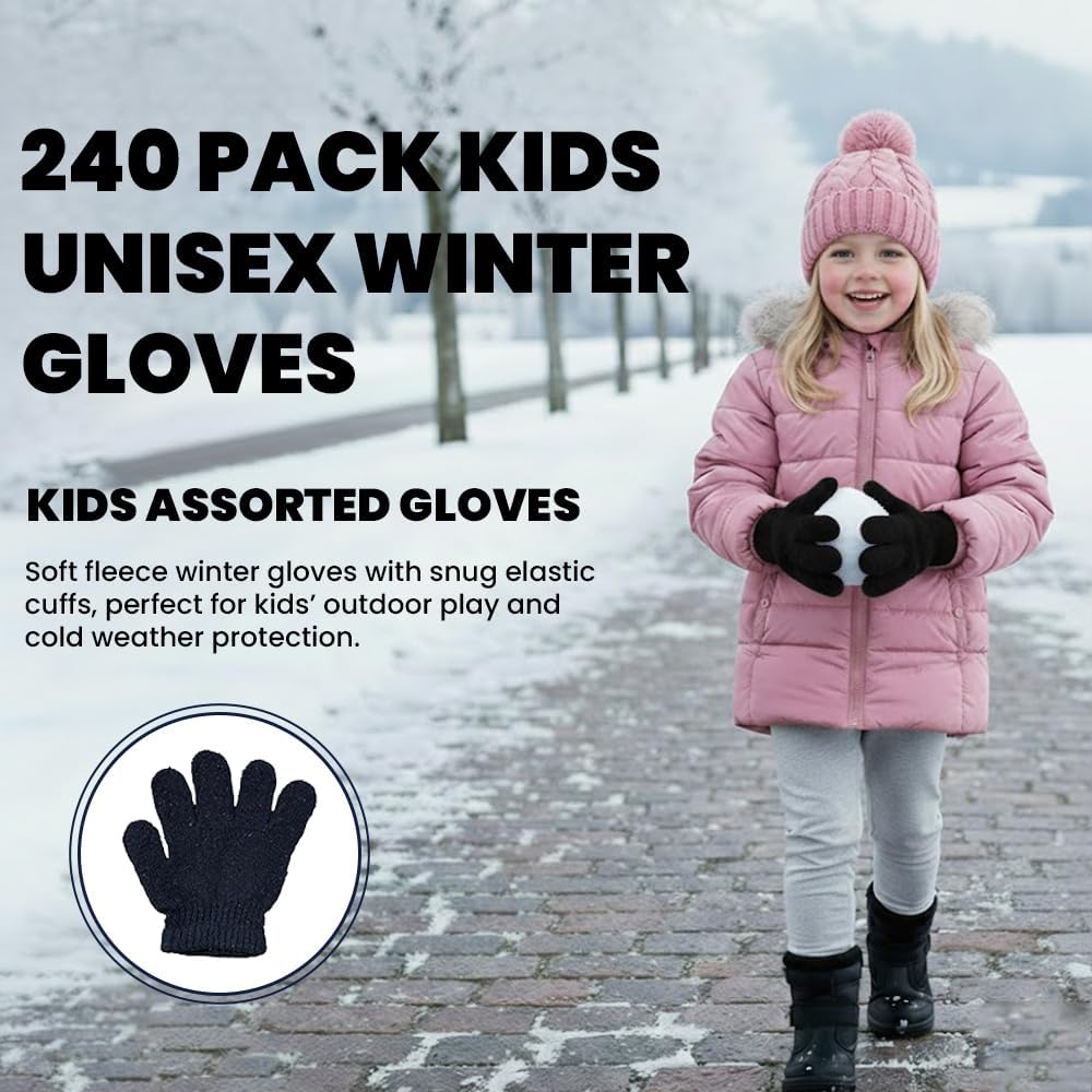 Yacht & Smith Wholesale Bulk Kids Gloves Mittens, Striped and Solid Colors Childrens