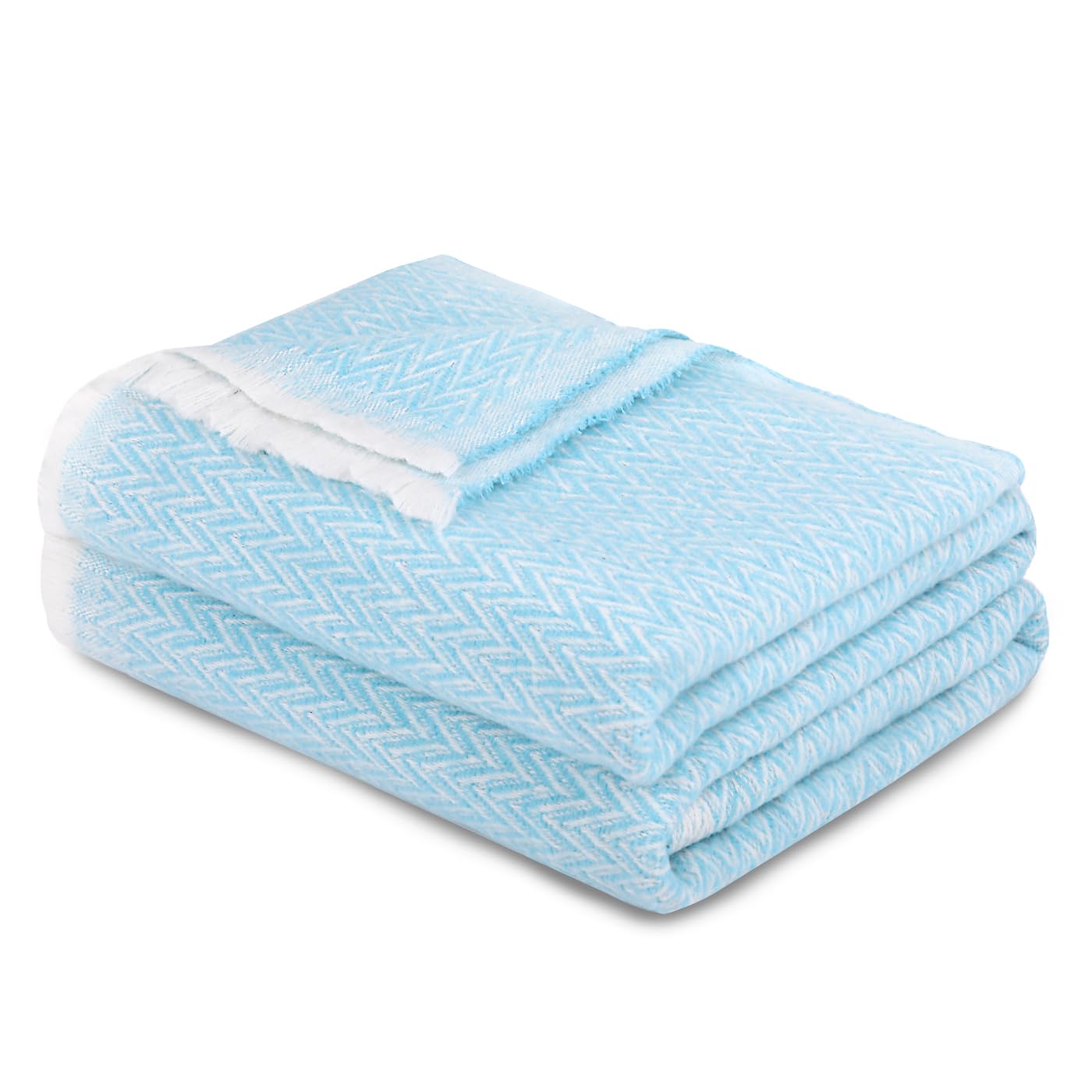 MERCURY TEXTIL- Manta de Algodón, Manta Cuatro Estaciones Espiga Decorativa con Flecos Extra Suave. Colcha Multiusos para Sofá, Cama, Cubre Sofá (Azul, 120 x 180 cm)