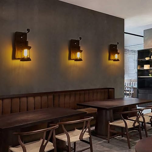 Miniatura 6 de Aplique de pared industrial vintage, lámparas rústicas de madera de metal para interiores, aplique de pared negro para comedor, pasillo, hotel, bar,