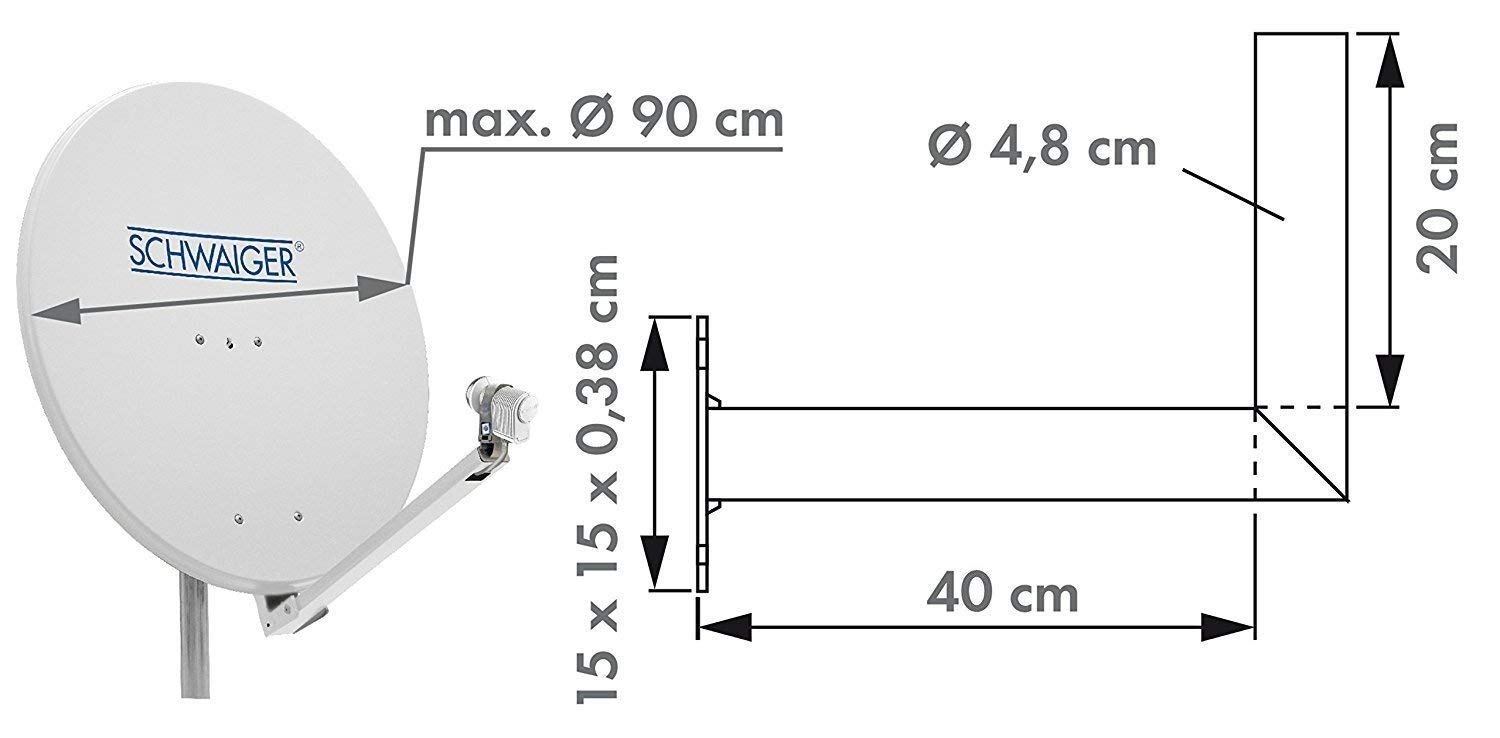 SCHWAIGER -5156- Support pour Parabole | antenne Satellite | Installation Satellite | Parabole | Support Mural | équerre en Aluminium | testé par Le TÜV | Distance au Mur 45 cm | Argent