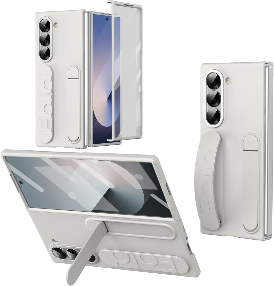 XIMAND Coque de Protection pour Samsung Galaxy Z Fold 6 avec Support de Poignet, Protection d'écran et d'objectif intégrés Contre Les Chocs et Les Chutes (Blanc)