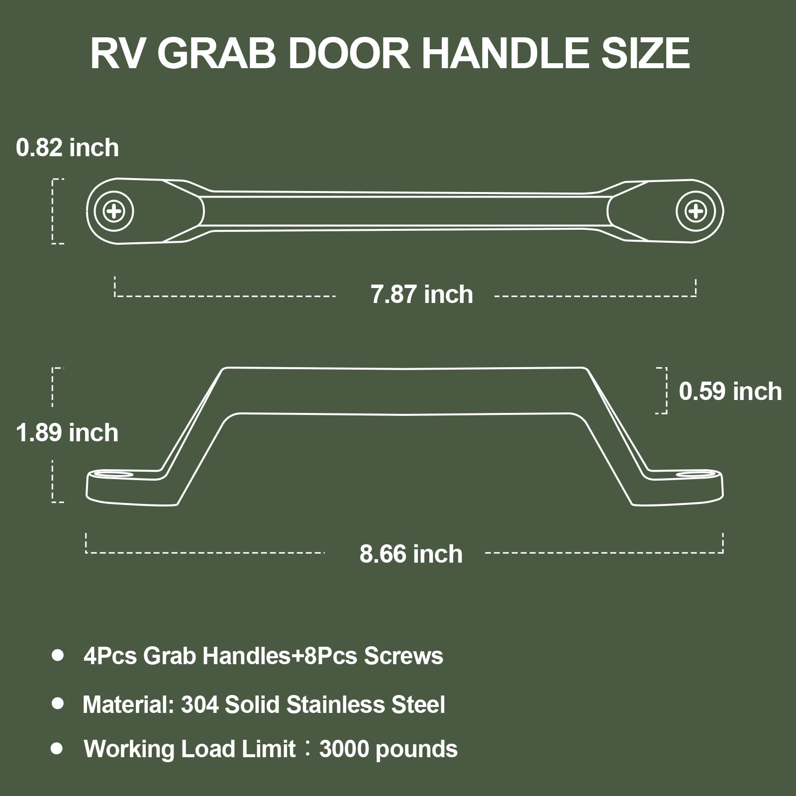 ESUDNT Manija de puerta de acero inoxidable 304 resistente para caravana, remolque, remolque de carga, autocaravana, barco, automoción, carrito (paquete de 4, viene con tornillos)