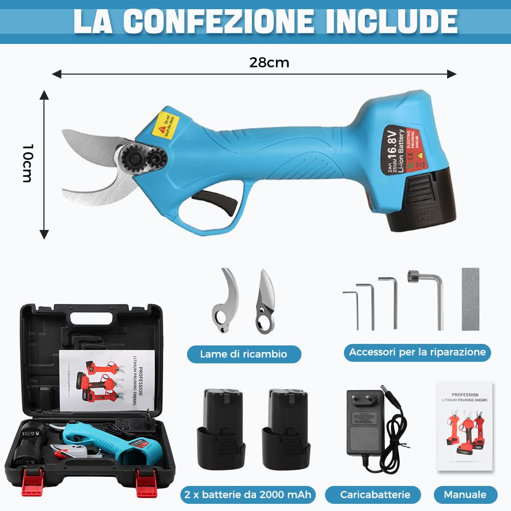 Eachbid Cesoie Elettriche per Potatura Forbice Potatura a Batteria Ricaricabile Forbici Elettriche Professionale Resistente 25mm 16.8V (Azzurro)