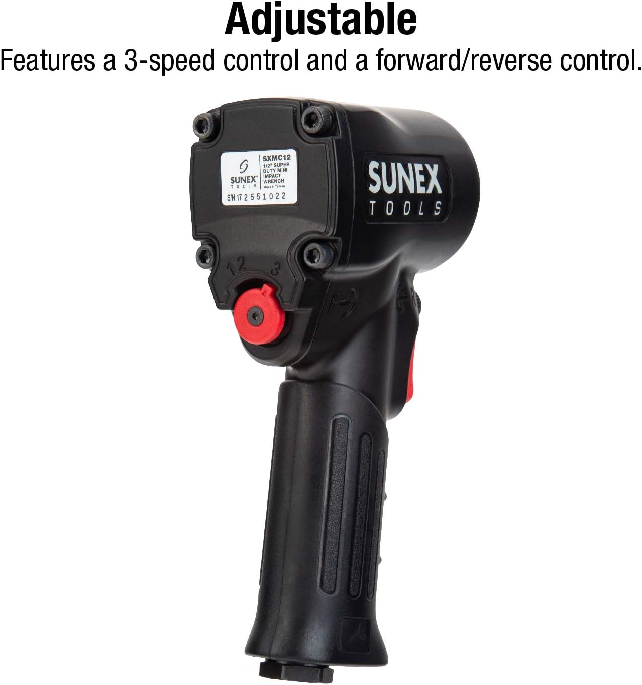 Promo 40% OFF Sunex SXMC12, 1/2 Mini Air Impact Wrench with Grip, Super Duty Compact Design, Lightweight, 500'. Lbs. max Torque, One Hand Operation, Forward/Reverse, 3-Speed Control