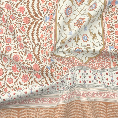 Image of BOUTIQUE LIVING Platinum Pulse 100% Cotton 800 TC Brown & Red Digital Meenakari Print King Bedsheet with 4 Pillow Covers