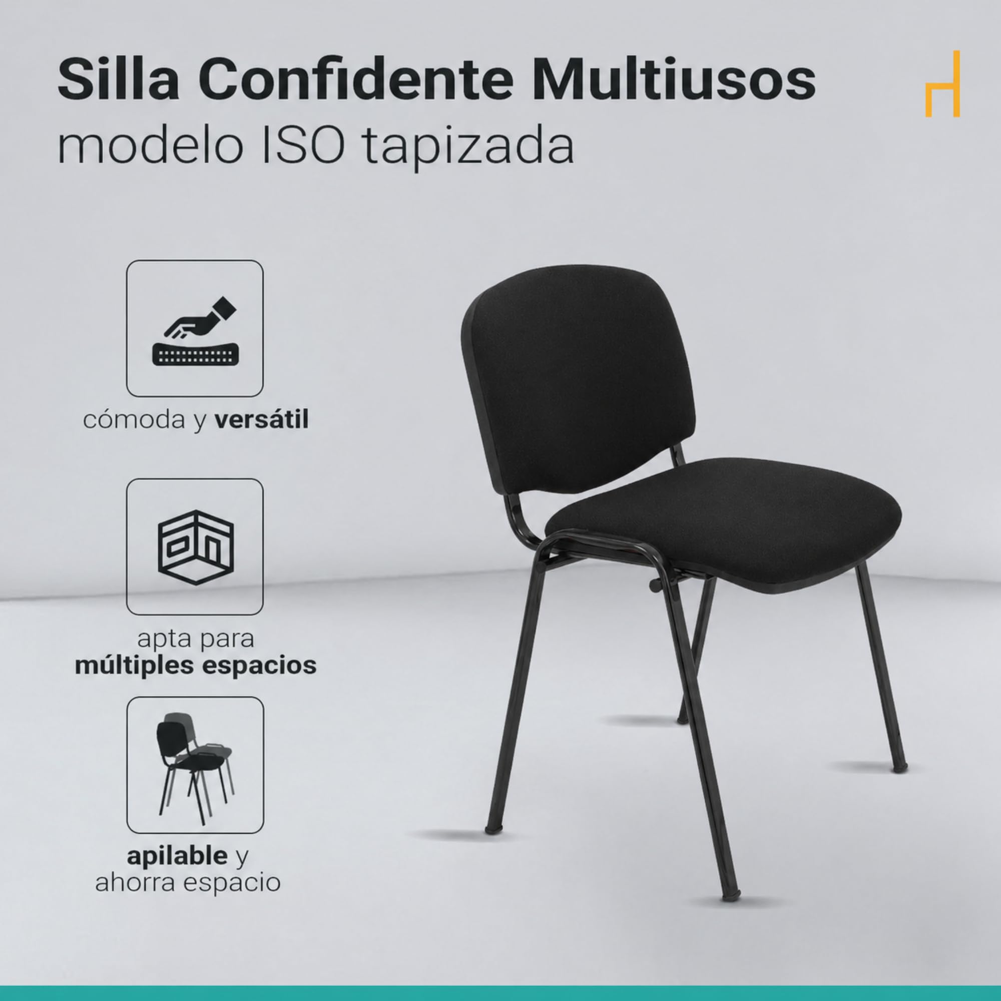 La Silla de Claudia Sillas Apilables de Oficina Pack 4 Negro Acolchado Especial