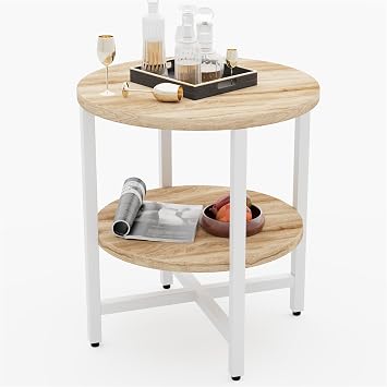 ZXD Side Table, Coffee Table, Bed, Living Side Table, Sofa, Foldable, Width 13.0 x Depth 13.0 x Height 15.7 inches 33 x 33 x 40 cm, Beige Walnut