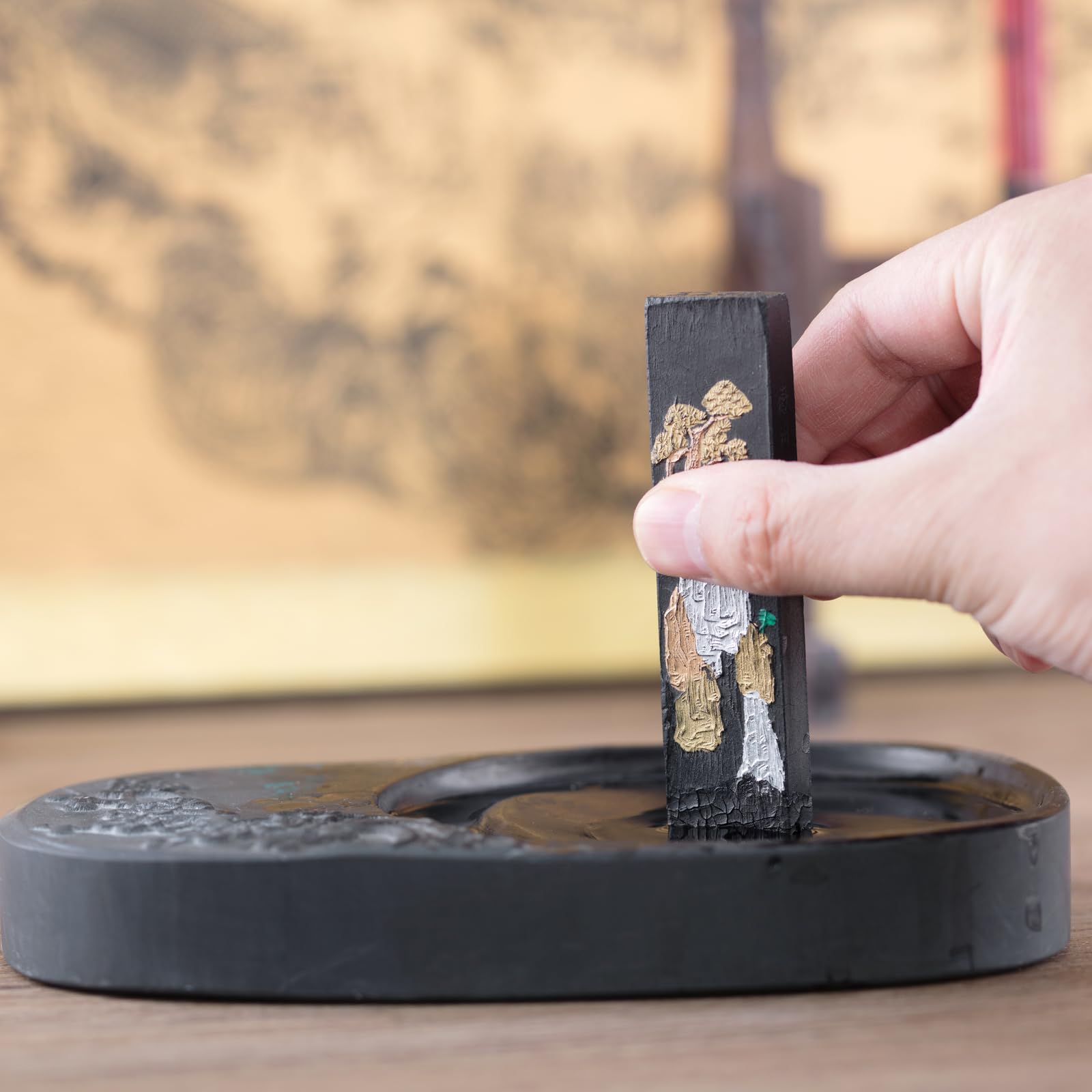 Pierre à Encre De Chine Calligraphie Avec Bâton D'Encre - Set Traditionnel Chinois Sumi