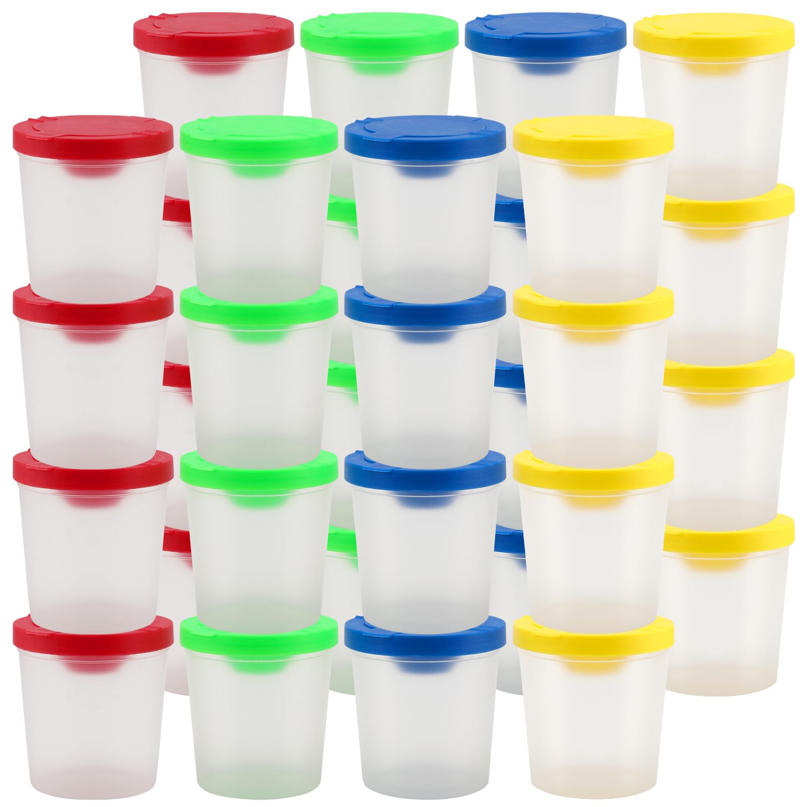 32 bicchieri colorati con coperchio, in plastica, 7 cm, con protezione anti-fuoriuscite, per pittura artistica