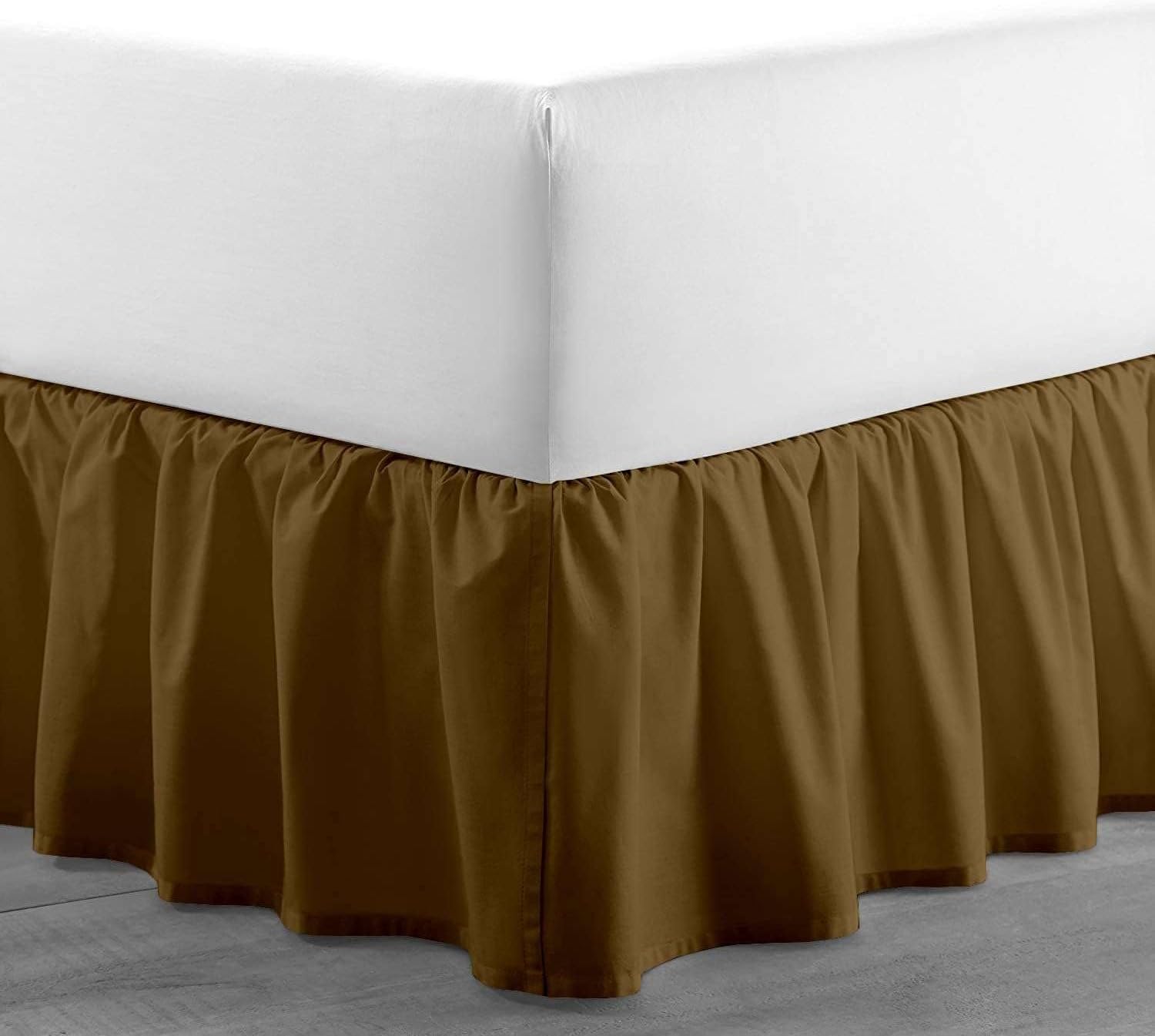 Taupe Solid Ruffled Bed Skirt Twin-12 Inch Drop Split Corner, Microfiber Bedskirt with Platform Three Sided Coverage