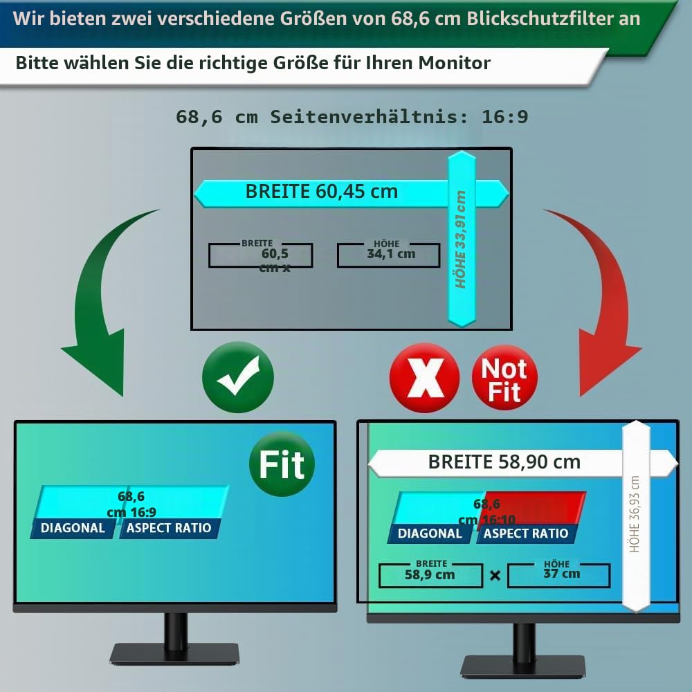STARY Blickschutzfolie für 27" 16:9 Ultra-Slim Bezel Monitor Selbstklebend