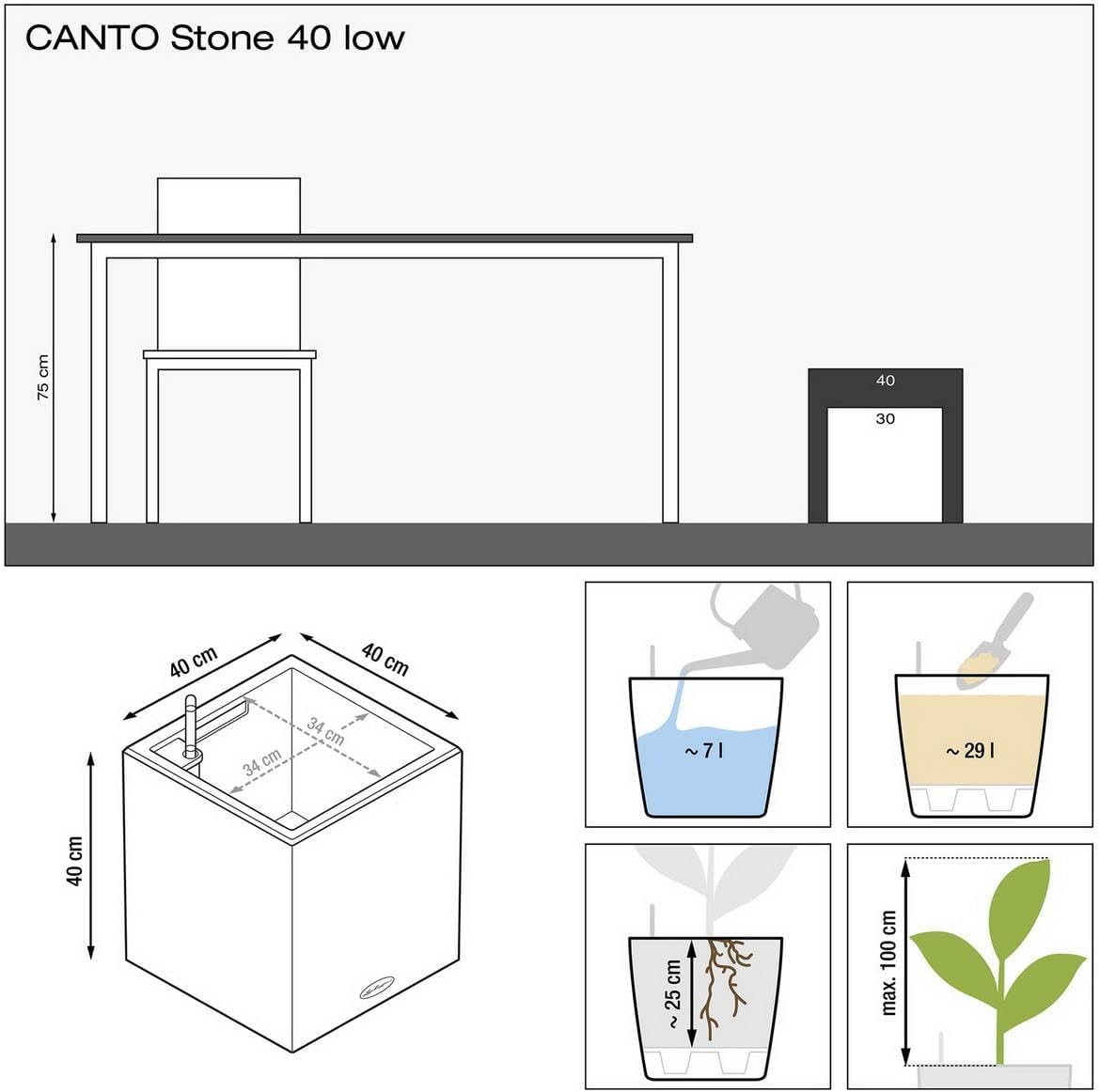 Lechuza Cube Color Triple Sand Brown, Self-Watering Rail Hanging Planter, H5.5 L15.7 W5.5 in
