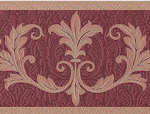 CONCORD WALLCOVERINGS ™ Wallpaper Border Vintage Pattern Victorian Style Leaves for Living Room Bedroom Dining Area, Red Gold, 15 ft by 7 in 30150