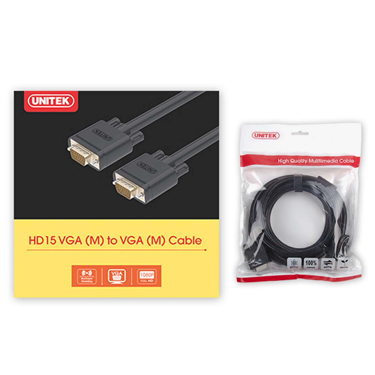 UNITEK VGA 5 m kablo, 1080P VGA/SVGA video monitörü, koaksiyel uzatma kablosu, HD 2 ferritli filtre/altın kaplama kontak/15 kutuplu HD fiş, projektörler, Hdtvler, ekranlar için uyumlu