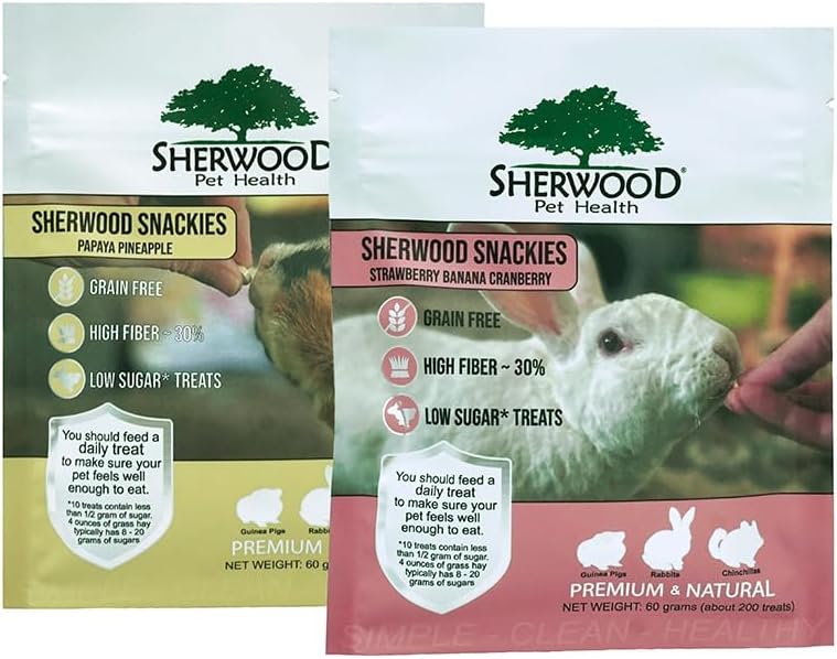 Sherwood Pet Health Snackies for Chinchillas, Rabbits & Guinea Pigs, Grain-Free, Real Fruit, Low Sugar and High in Fiber Treats in Multiple Flavors Sherwood Pet Health Snackies for Chinchillas, Rabbits & Guinea Pigs, Grain-Free, Real Fruit, Low Sugar and High in Fiber Treats in Multiple Flavors