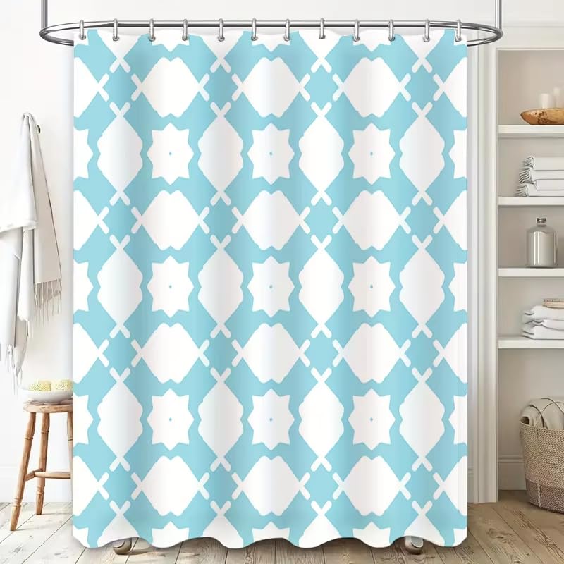 Rideau de douche 180x200 géométrique bleu drapé pour baignoire moderne - 2