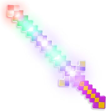 Windy City Novelties 24" LED Light-Up Pixel Sword 8-Bit Gaming-Inspired Toy with Multicolor Flashing Modes for Mardi Gras, St. Patricks Day, Party Fun