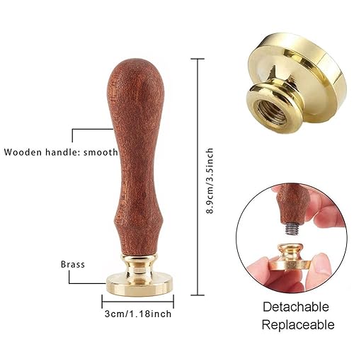 Miniatura 2 de CRASPIRE Sello de cera para violín, sello de cera de 1.181 in, retro, vintage, extraíble, latón, cabeza con mango de madera, para invitaciones de