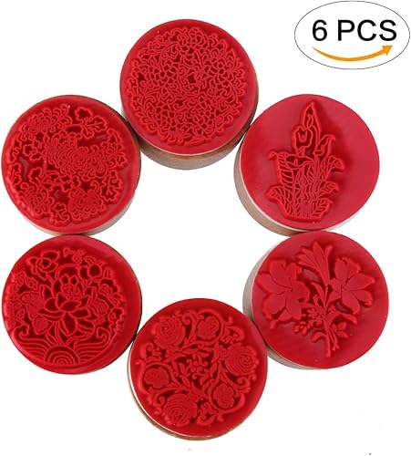 Miniatura 2 de CCINEE - 6 sellos redondos de goma con patrón floral para tarjetas de álbumes de recortes de Navidad y manualidades