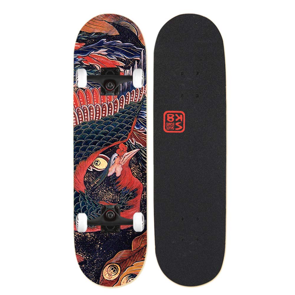Skateboards para principiantes, 31 x 8 pulgadas Tableros de patinaje estándar completo Doble patada 7 capa cubierta de arce Concave Skateboard para niñas niños niños adolescentes jóvenes adultos,A