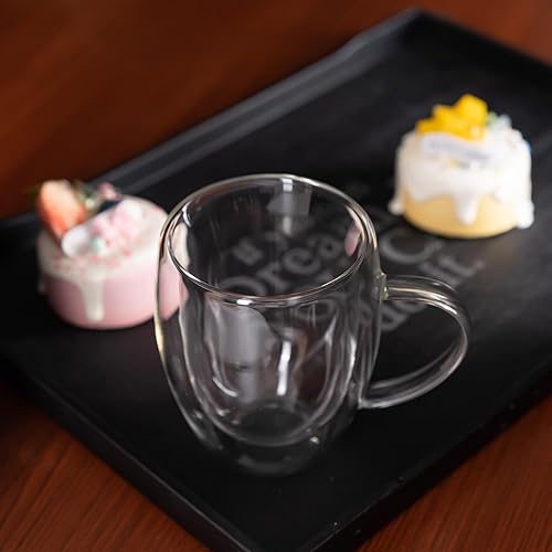 Miniatura 3 de Paquete de 1 taza de café de vidrio de doble pared de 12 onzas con asa, tazas de café de capa aislada, tazas de vidrio de borosilicato transparente,