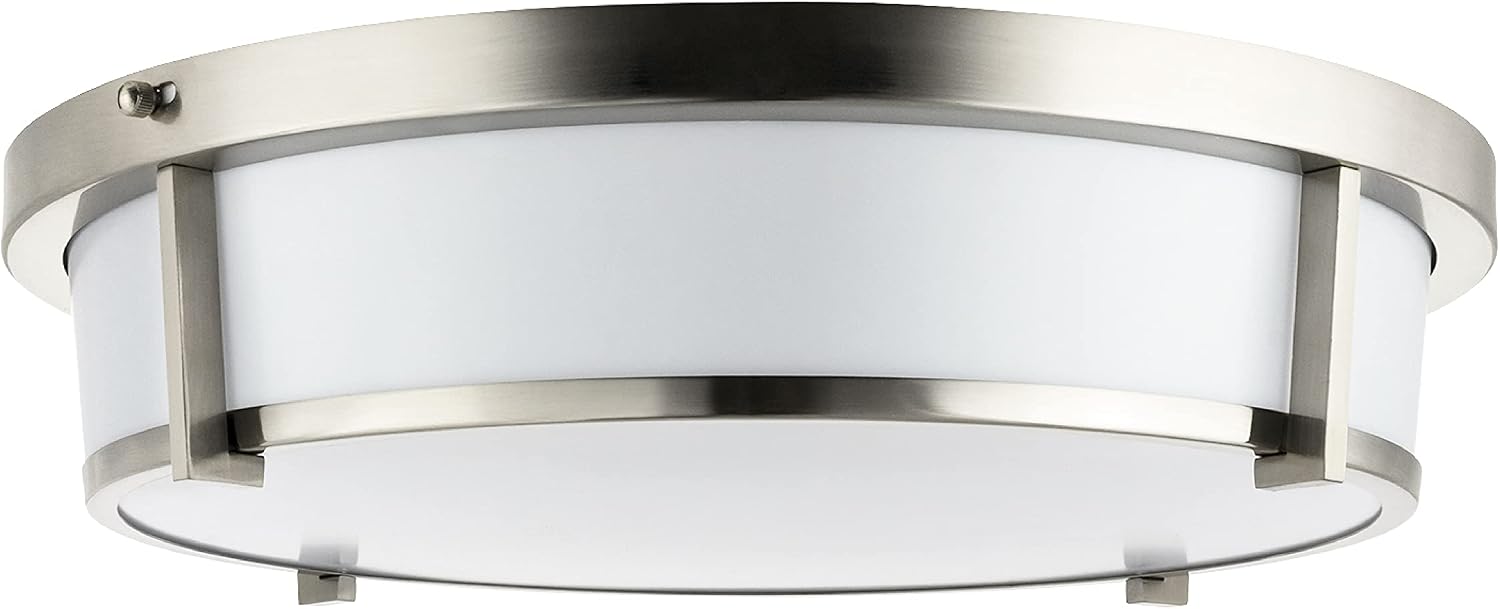 Sunlite 87786 18" LED Dual Band Flush Mount, Mid-Century Modern Drum Fixture, Adjustable 3 CCT 3000K-5000K, 1500 Lumens, 25 Watts, Dimmable, Round Opal Acrylic Diffuser, Brushed Nickel Finish