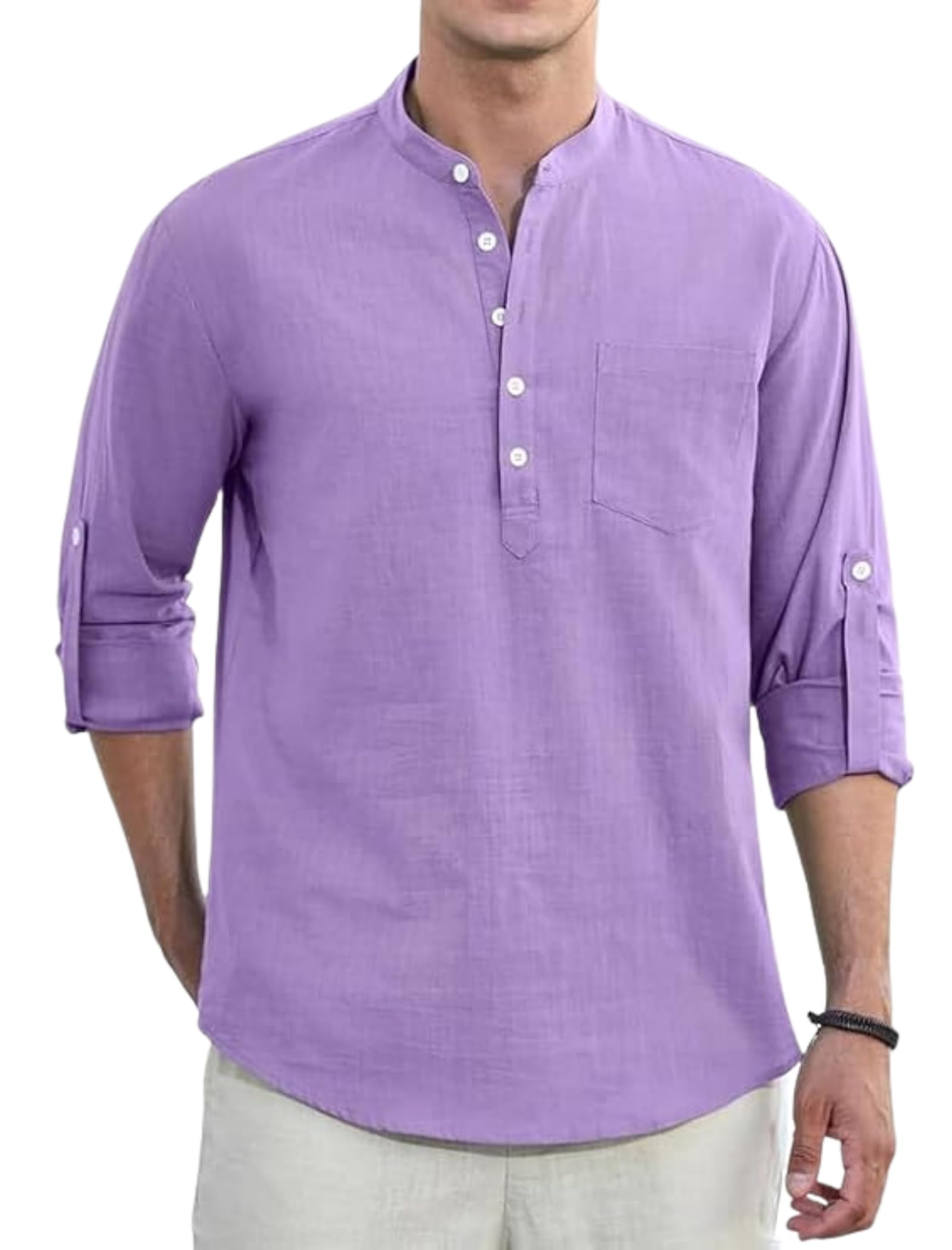 Men’s Casual Cotton Blend Kurta Shirt || Mandarin Collar Long Sleeve Shirt with Button Placket & Chest Pocket || Comfortable Ethnic & Modern Fusion Wear for Office Party & Daily Use-picture-35