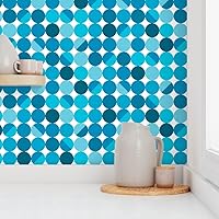 Vista 8 de Removable Wallpaper Swatch - Blue Moon White Retro Circles Midcentury Modern Cool Lampshade Custom Pre-Pasted Wallpaper by Spoonflower
