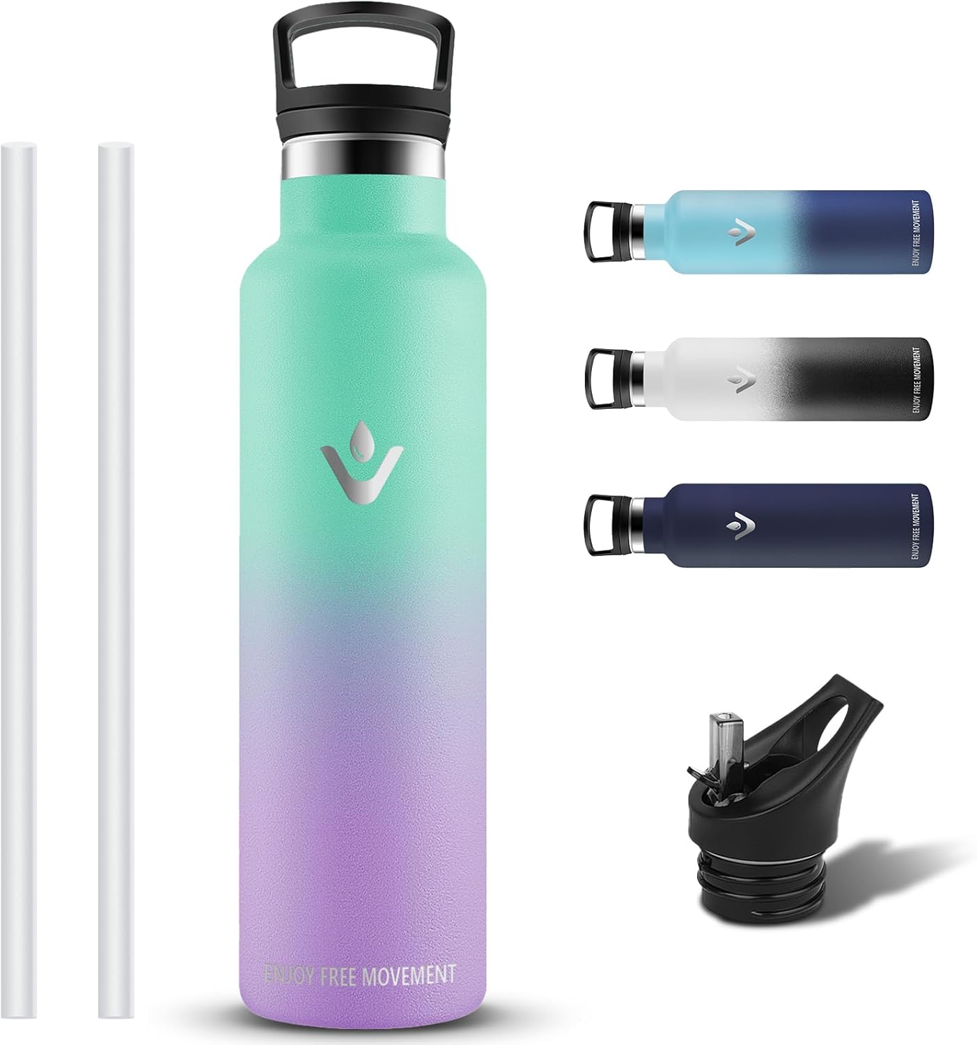 Stainless Steel Drinking Bottle, 1 Litre, Water Bottle with Straw, BPA-Free, Sports Water Bottle, Insulated Flask, Double-Walled, Leak-Proof, Thermos Flask for Hiking, Yoga,