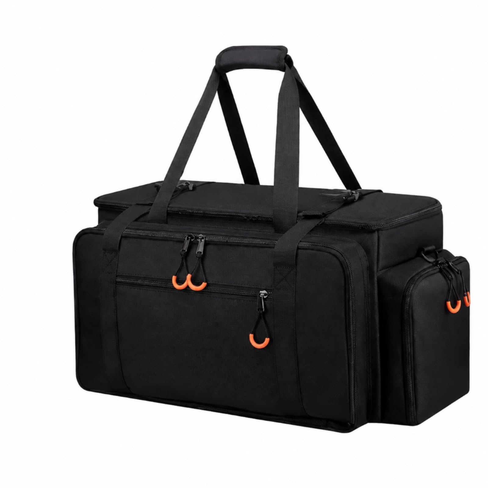 Bolsa Organizadora Cables Portátil | Compartimentos Acolchados Ajustables, Bolsa Herramientas con Correa, Resistente, Estuche, para Conciertos, Exteriores, Negro Naranja