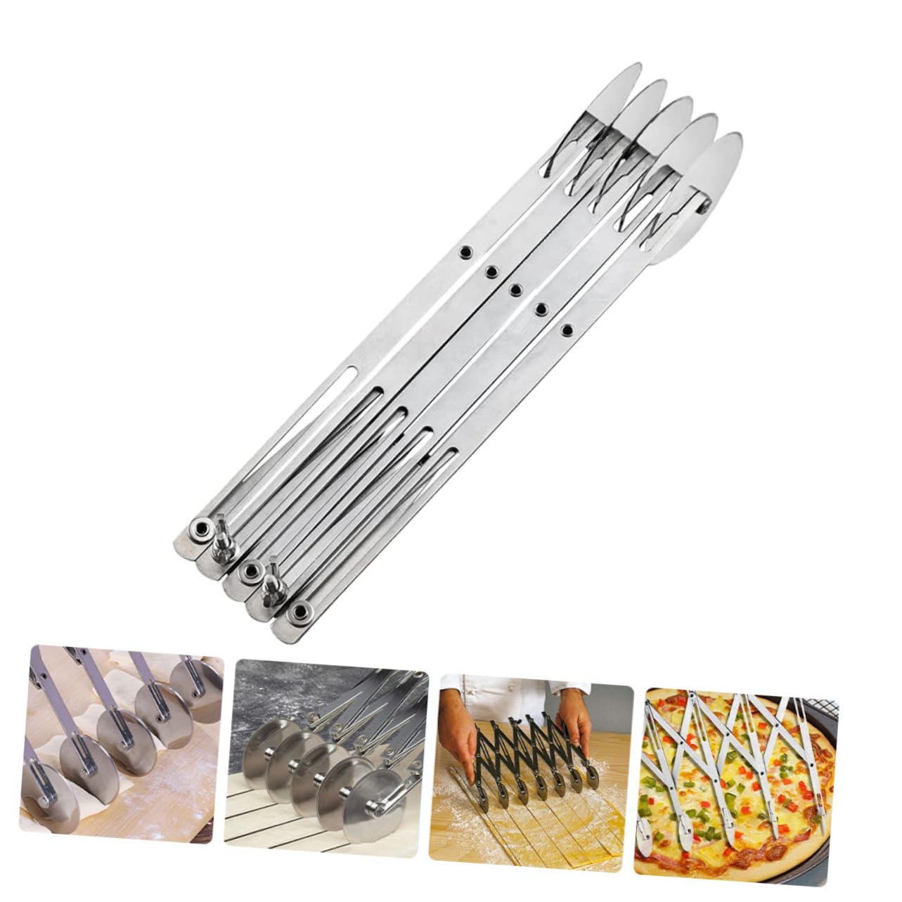 MAGICLULU 5-rädriger Pizzaschneider aus Edelstahl Verstellbar mit Modernem Design Praktisches Teigrädchen für Einfaches Pizza Backen und Küchenutensilien in Silber
