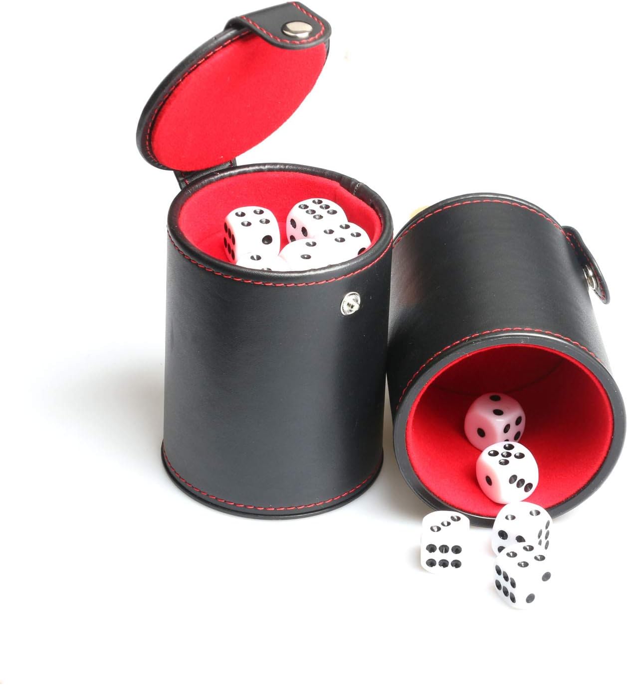 Leatherette Dice Cups with Lid, Felt Lined Dice Shaker, Includes 10 Dot Dices for