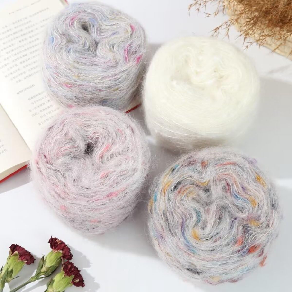Paquete de 4/8 ovillos de lana Mohair de seda multicolor, para ganchillo y tejer suéteres acogedores, manualidades, proyectos de punto, suave, calidad prémium (100 g)