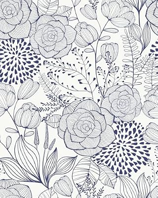 Wudnaye Navy Blue Floral Peel and Stick Wallpaper Blue and White Wallpaper 16.9"×118" Navy Floral Stick and Peel Wall Paper Flowers Contact Paper Self Adhesive Removable Waterproof for Bathroom Decor