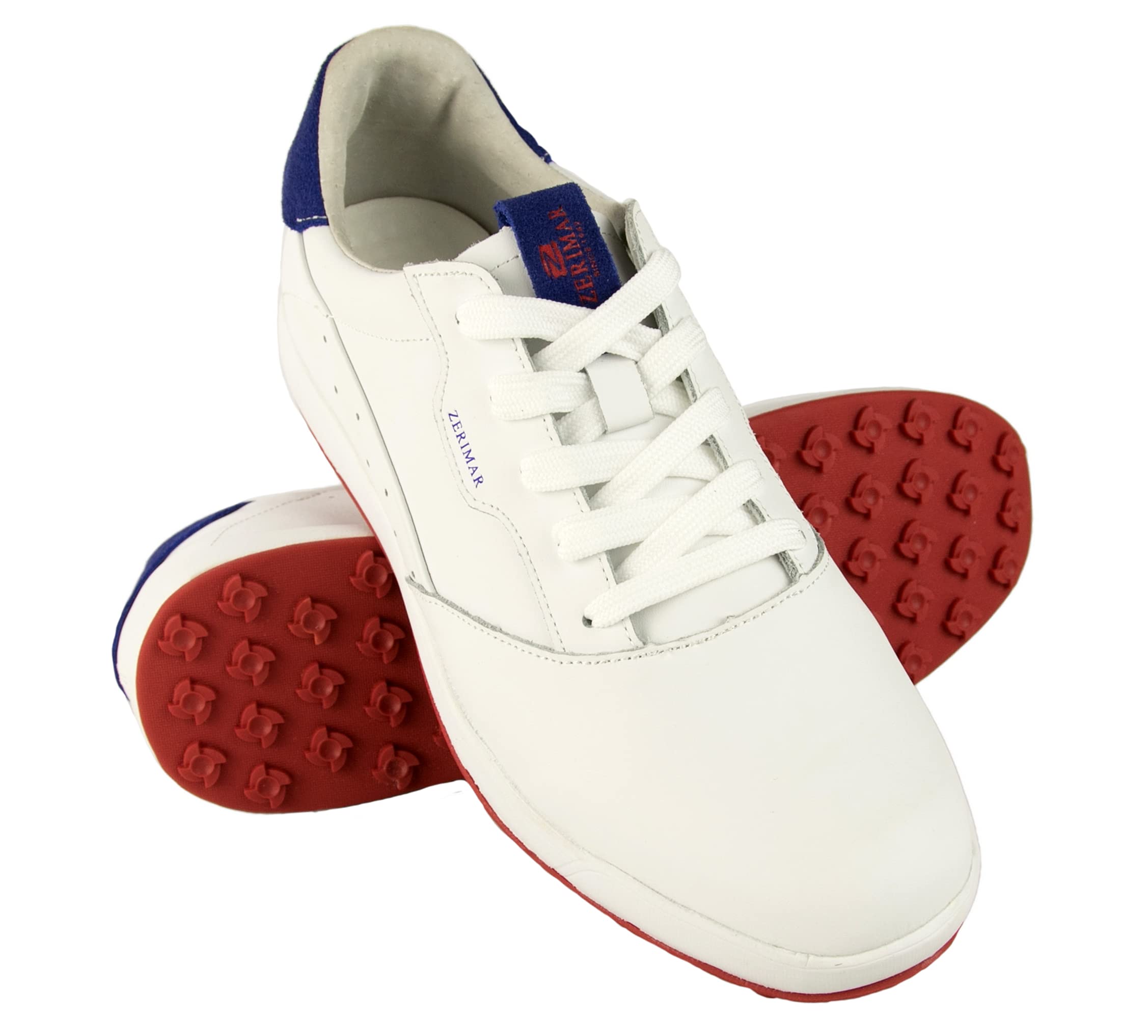 Zerimar Calzado Golf Cuero Natural – Zapato Deportivo Hombre con Diseño Elegante y Gran Comodidad, Blanco Azul Marino – 40