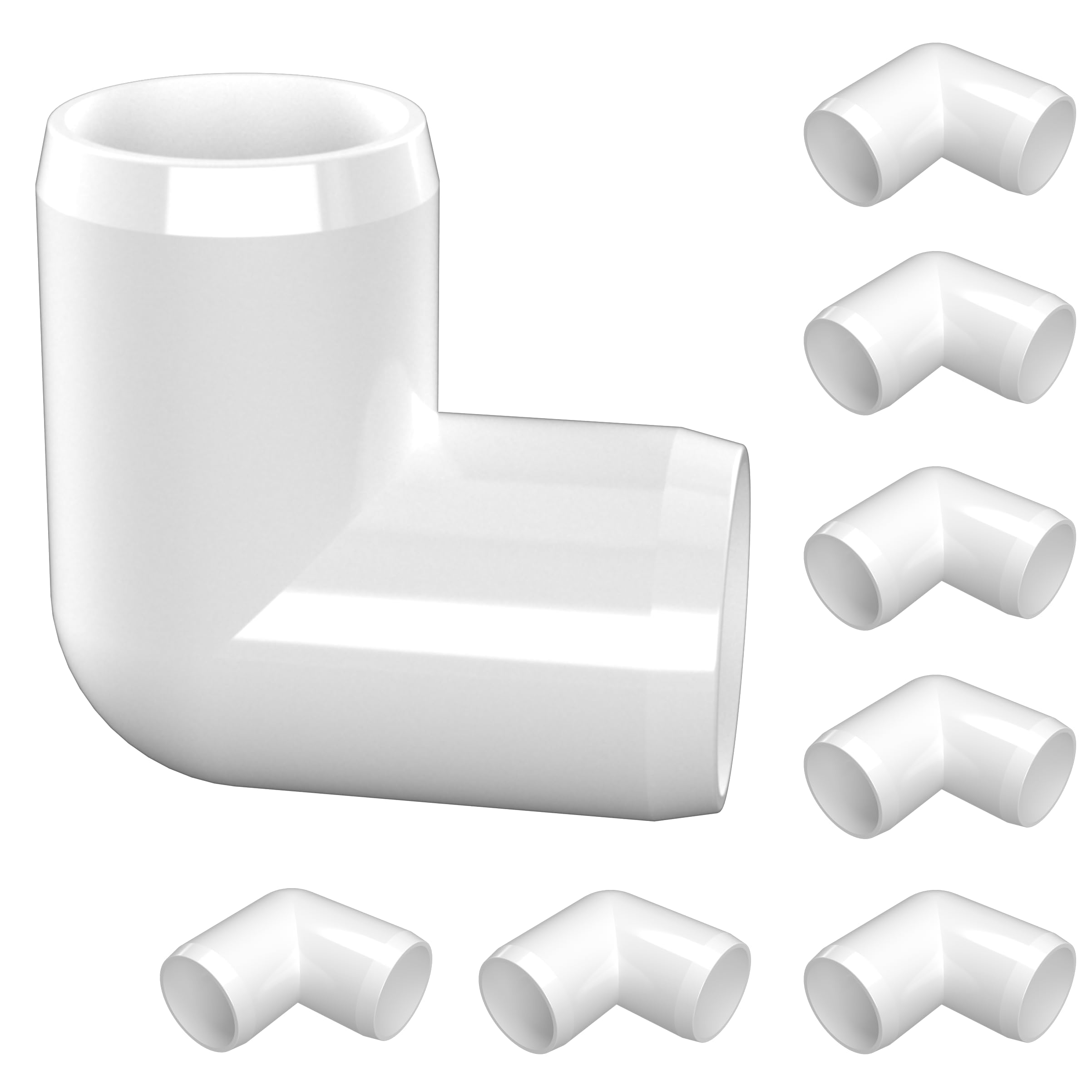 FORMUFIT 3/4” 90 Degree Elbow Furniture Grade PVC Fitting in White, Made in USA, UV-Resistant, Impact-Proof, 1.050” Actual Socket Diameter (Pack of 8)
