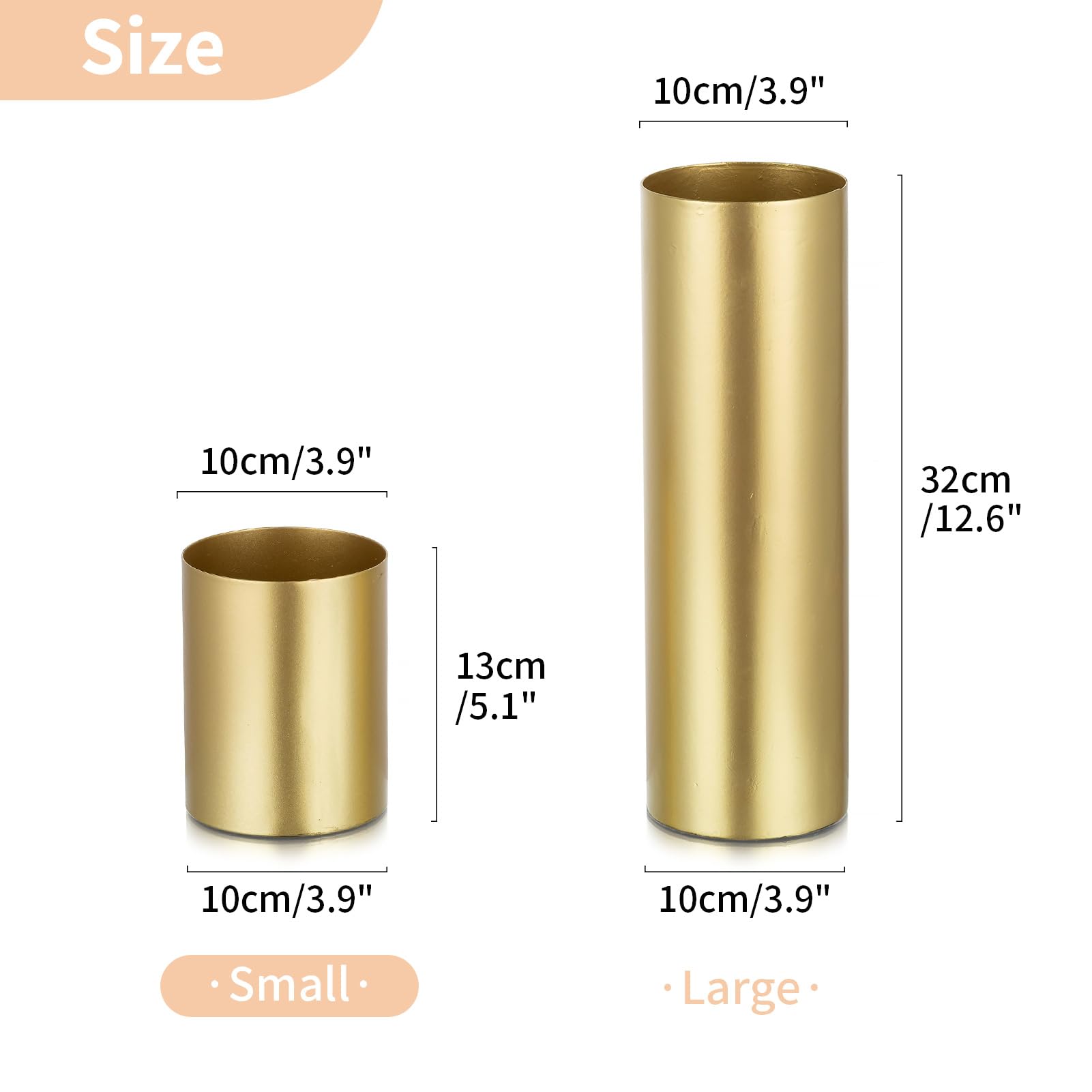 NUPTIO Vasi Fiori Centrotavola Matrimonio: 6 Pezzi 13cm Oro Artificiale Tavoli Piccoli Metallo Floreale Rosa Cilindro Tavola da Pranzo Elegante Soggiorno Feste Moderni Estetica