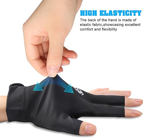 Miniatura 7 de Guantes de billar para billar, mano izquierda, 3 dedos, transpirables, guantes de billar, guantes deportivos ajustables para hombres y mujeres,