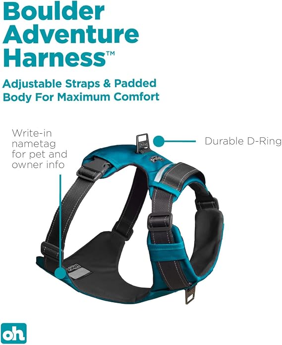 Outward Hound Boulder Adventure Adjustable Dog Harness with Pockets, Turquoise, Medium