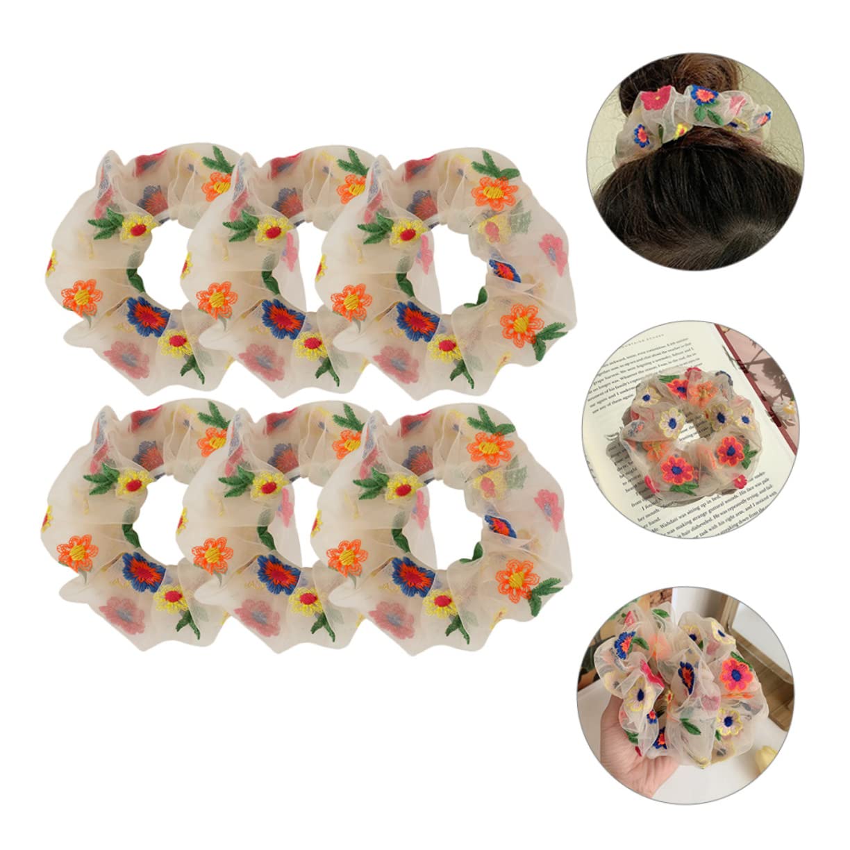 Housoutil 30piezas Coleteros De Flores Bordadas Para Peinados Accesorios De Cabello Para Mujer y Para Coletas y Peinados