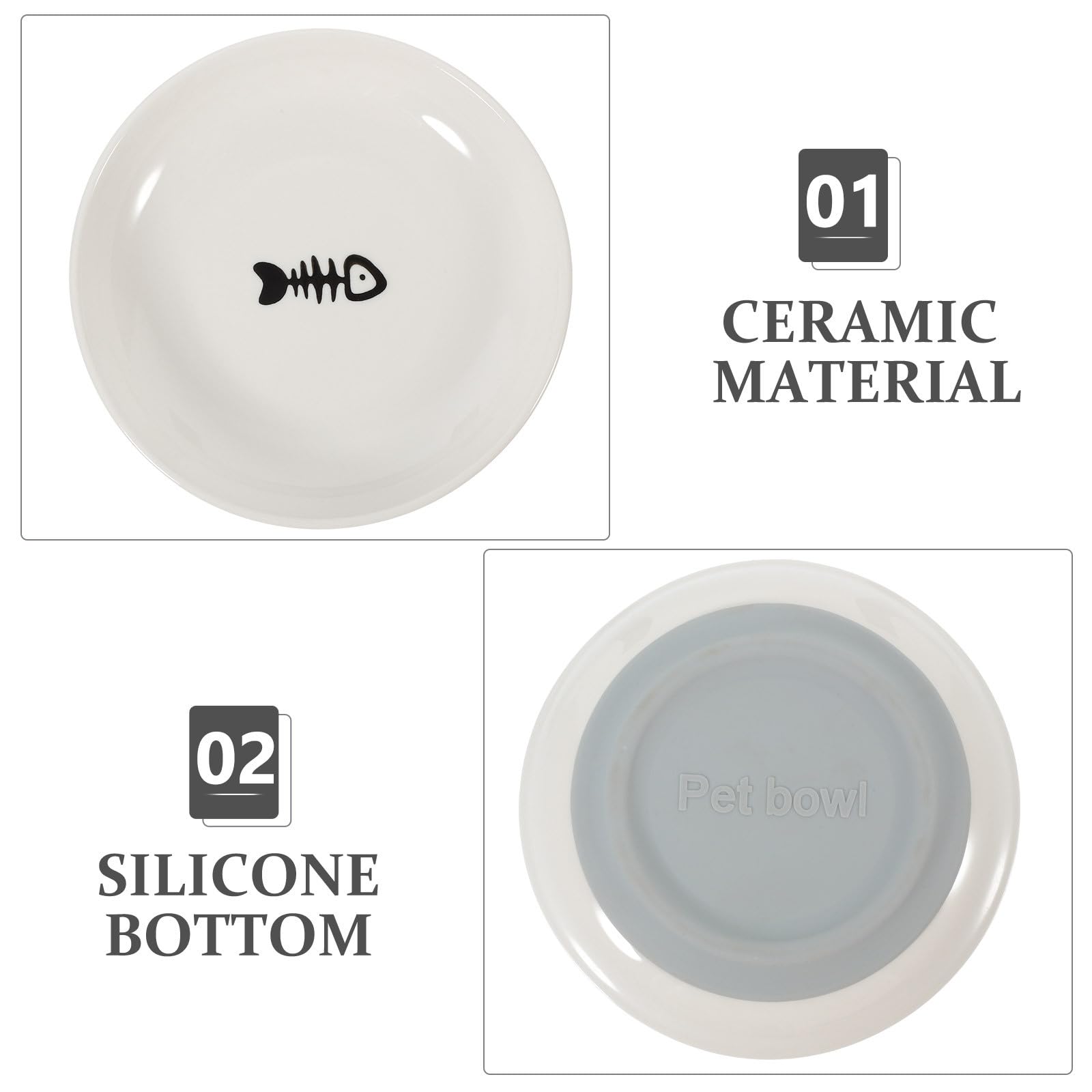 SUPVOX 3 Pièces Set de Gamelles Chat Céramique Ronde avec Base Antidérapante Silicone Bol Plat Large pour et à Courtes Fatigue des Moustaches Entretien Facile