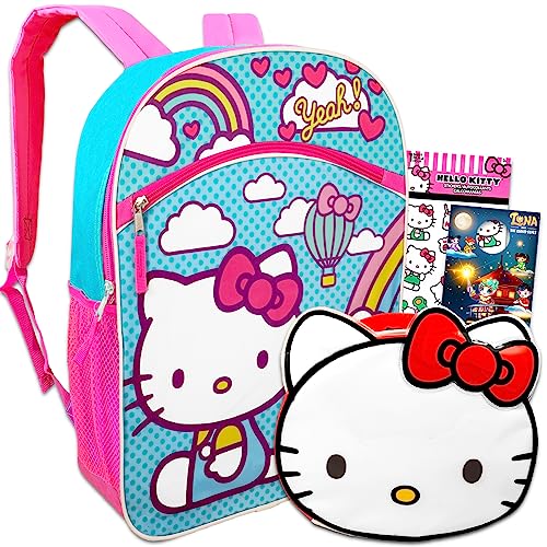Hello Kitty Backpack with Lunch Bag Set - Hello Kitty Backpack, Insulated Lunch Box, Stickers, More | Hello Kitty Backpack for School Bundle