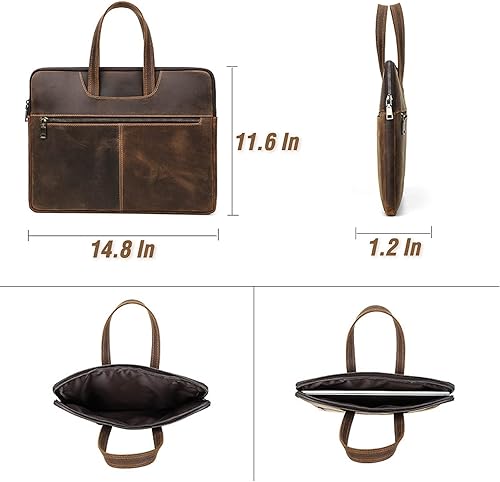 Miniatura 4 de Top Grain Leather - Maletín delgado para laptop de 15.4 pulgadas, diseño vintage con 5 bolsillos, hecho a mano, compatible con MacBook ProAir