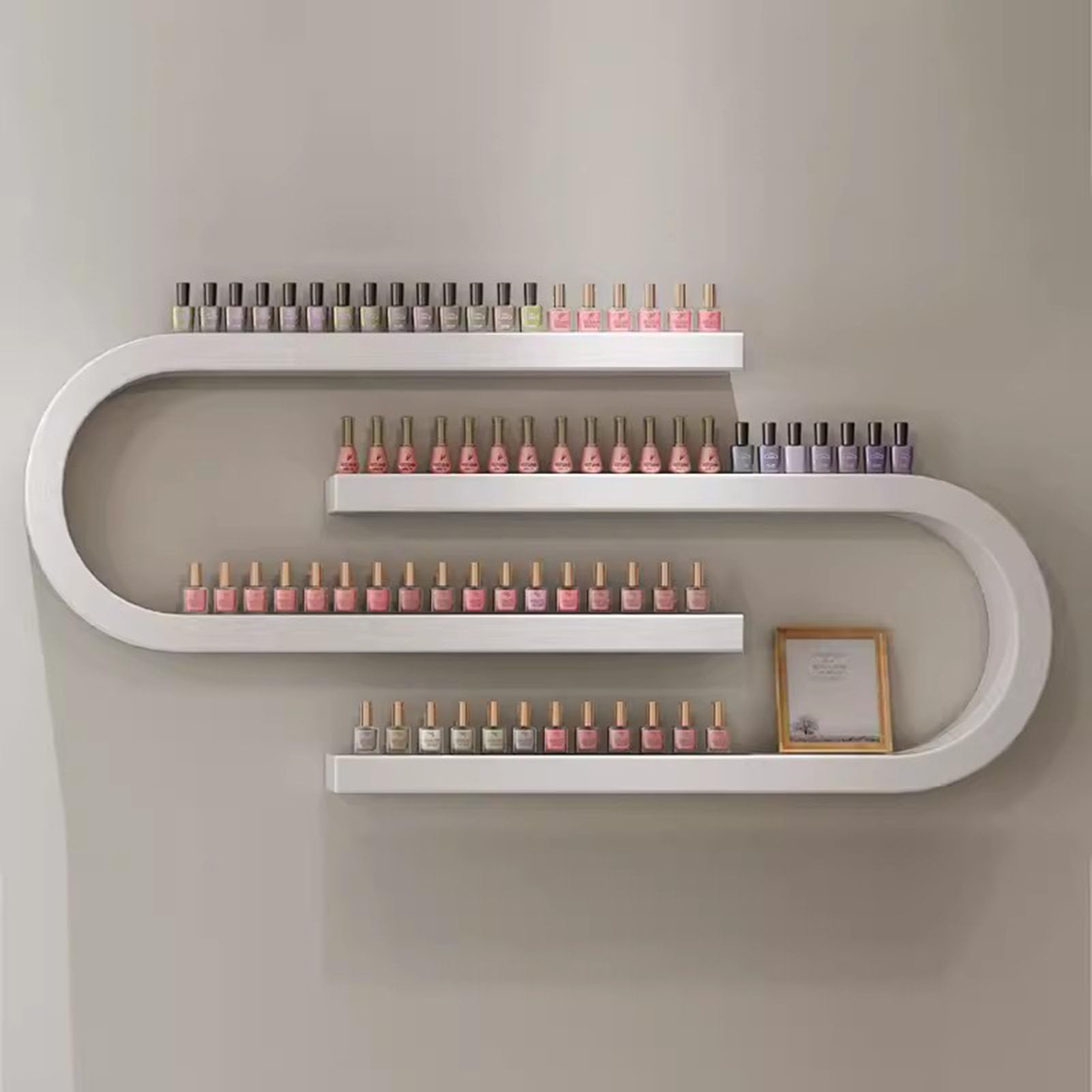 Scaffale Portasmalto a Forma di U, Organizer da Parete, Scaffale per Smalti, Vetrina per Cosmetici, Rossetti, Profumi, Vernici, Inchiostro per Tatuaggi, Olio Essenziale