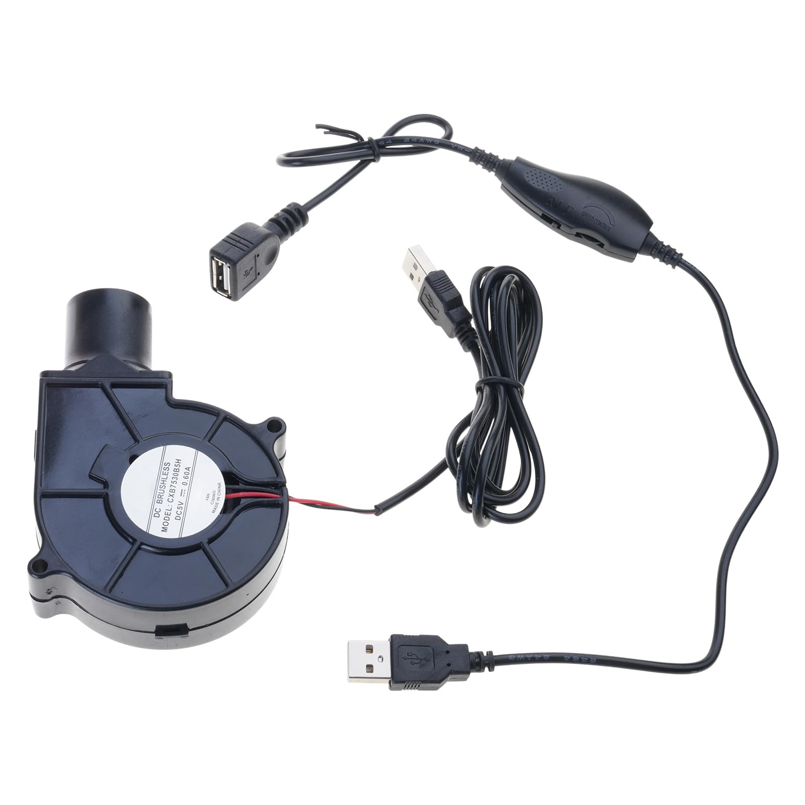 Air Blower with 280cm Cable Blower Fan 7530 BBQ Fan 5V USB for Picnics Camping BBQ 3000RPM Speed ​​Adjustment USB Powered