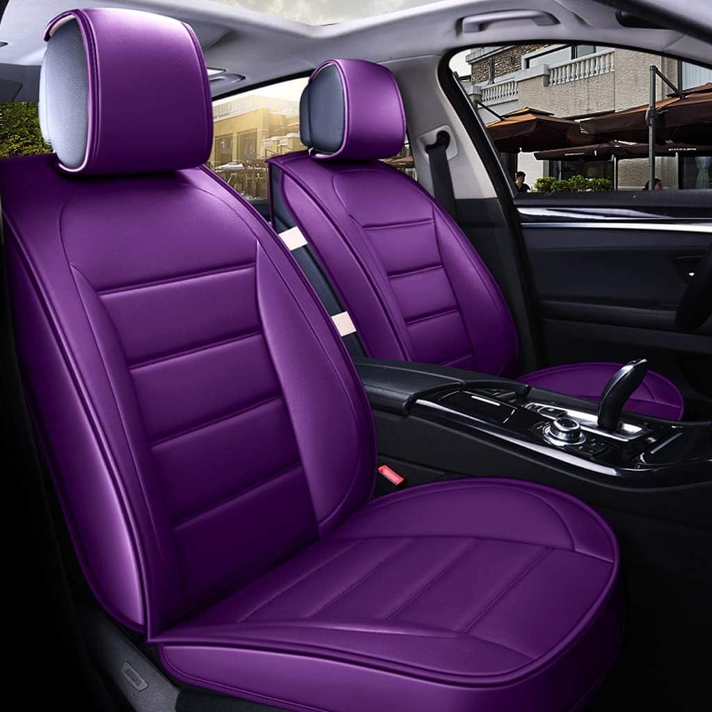 Amazon 車のシートカバー フロントリアフルセット5席車両ユニバーサルレザー標準車のクッションプロテクター互換性のある年間の使用のためのエアバッグ 色 紫の シートカバー 車 バイク