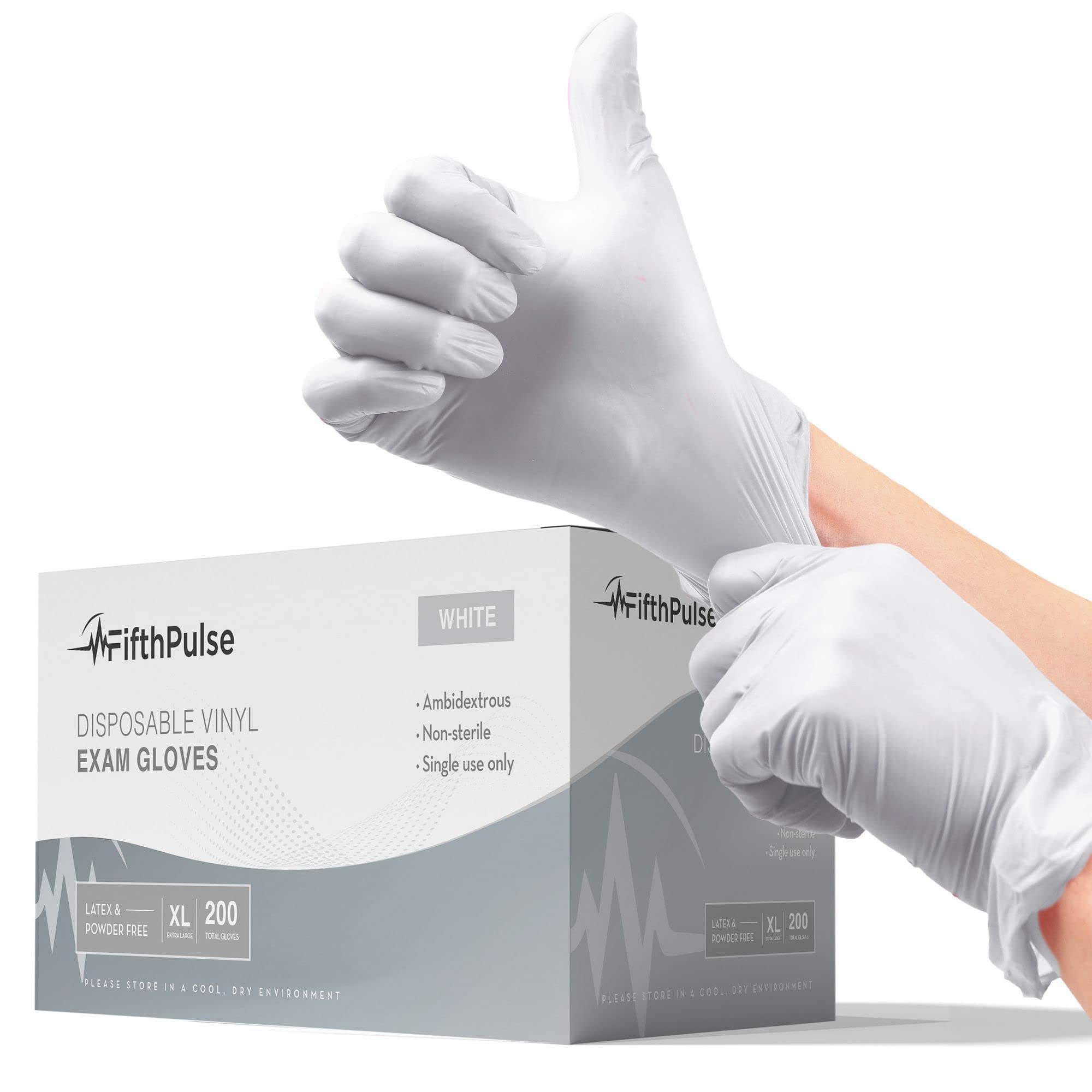 FifthPulse White and Pink Vinyl Disposable Gloves 200 Pack - Powder and ...