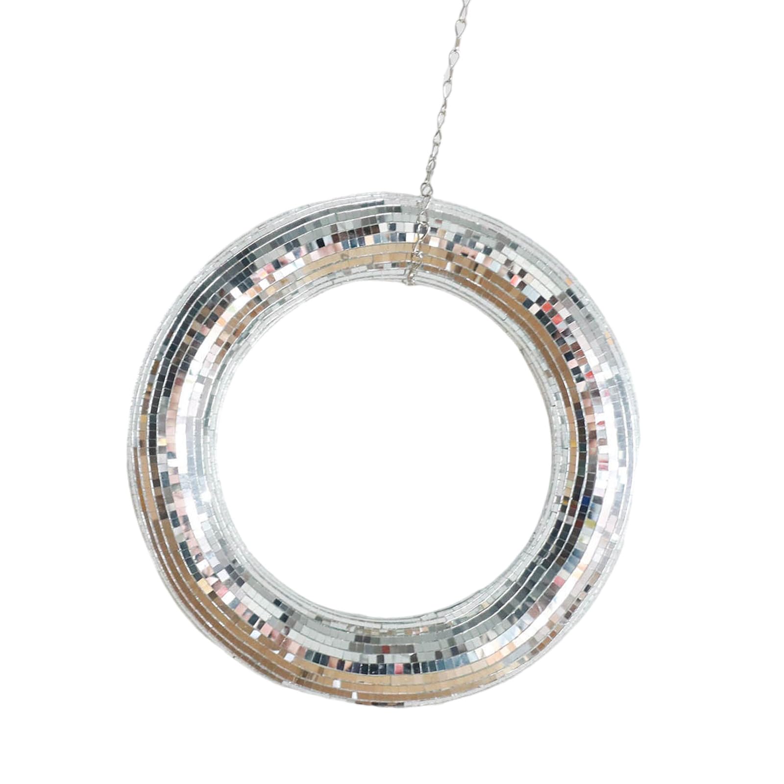Kalttoy Sparkling Wreath Rings Reflective Discos Round Circular Hanging Ornament for Dance Parties and Holiday Festivals Decors Reflective Glass Wreath Ornament