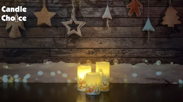 Image of CANDLE CHOICE Christmas Flameless Candles with Remote Timer Real Wax Realistic Flickering Battery Operated Electric LED Pillars with Decals Santa Claus Reindeer Snowman Xmas Tree Decorations 3 Pack